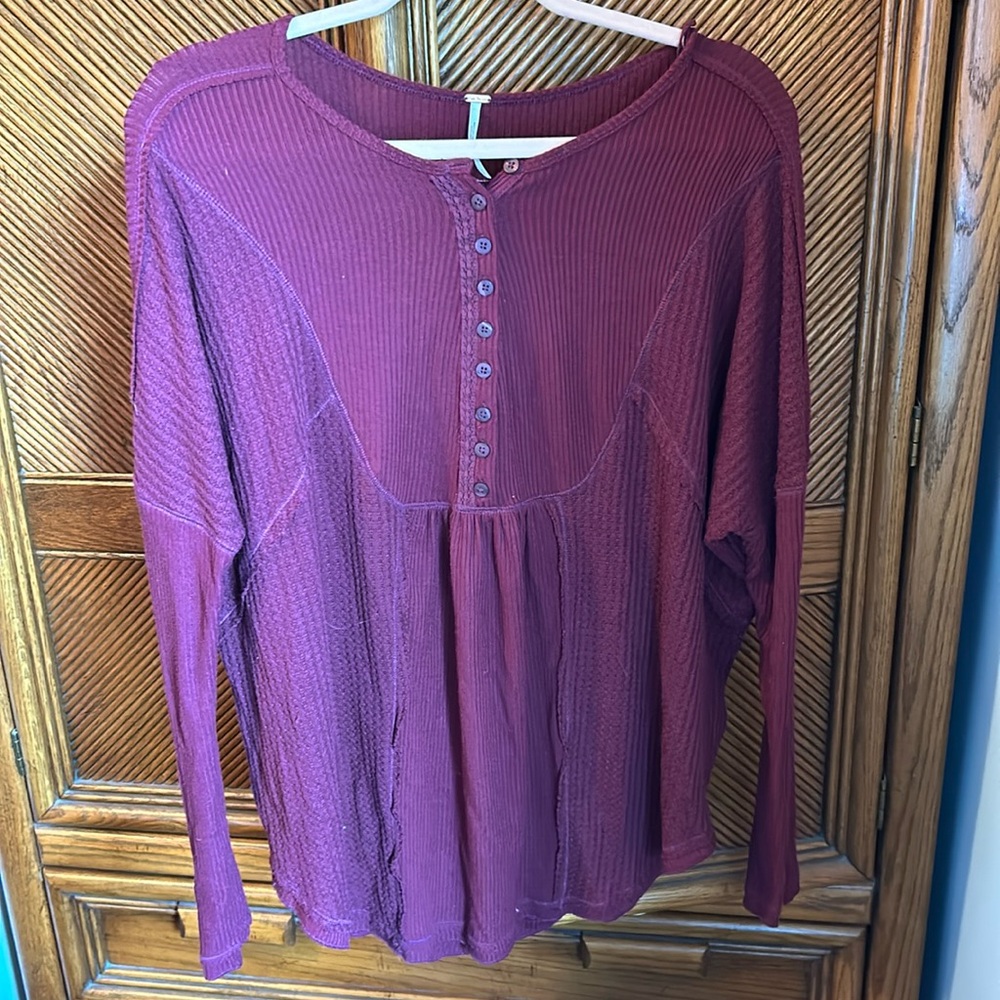 Free People Small Maroon Button up Top